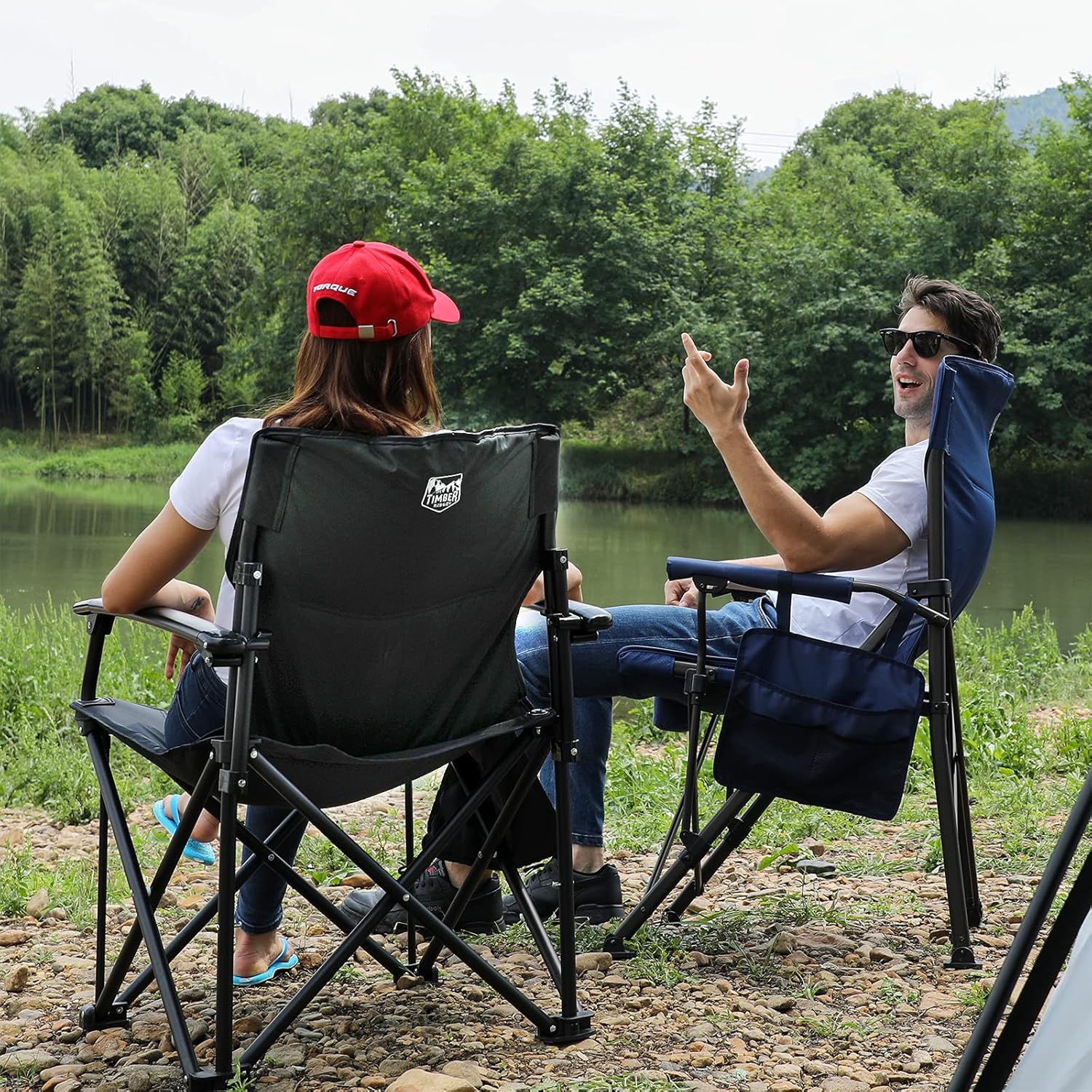 TIMBER RIDGE Oversized Folding Camping Chair Heavy Duty for Adults Support up to 400lbs with Cup Holder, Side Pocket: Kitchen & Dining