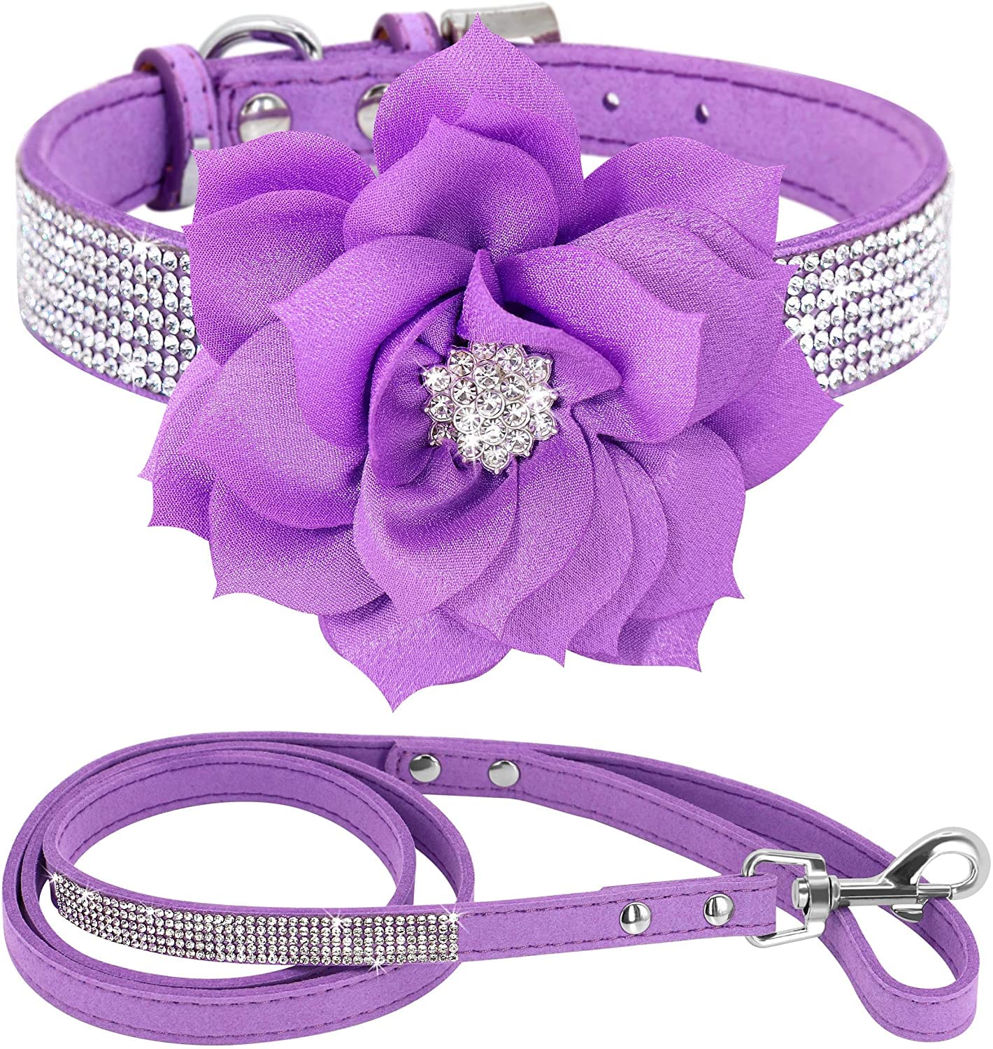 haoyueer Rhinestone Dog Collar, Cute Dazzling Sparkling Soft Suede Leather Dog Cat Rhinestone Collar Leash Crystal Diamond Pet Dog Puppy Collar (XS, Purple-6)