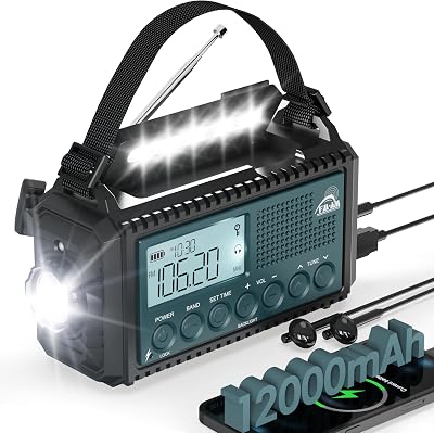 Roxicosly 12000mAh Wind Up Solar Radio with Phone Charger AM/FM/SW LED Torch