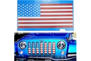 MOEBULB Front Grill Mesh Grid Grille Screen Insert American Flag Design Compatible with 2007-2020 Jeep Wrangler JK 2/4 Door