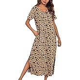 Marvmys Women Short Sleeve Nightgown Cotton Long Nightshirts with Pocket
