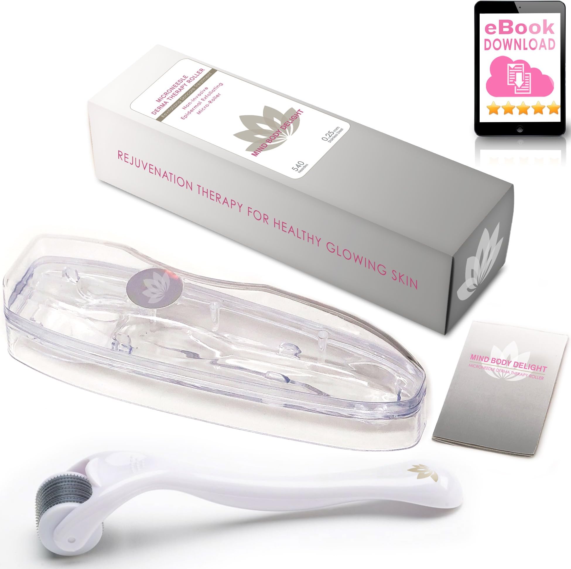 DERMA ROLLER KIT for Face 0.25mm | Micro Needling Set for Face Roller | 540 Hygienic Sterilized Stainless Steel Microneedle Roller for Face | Exfoliation Skin Roller Instrument | Storage Case & eBook