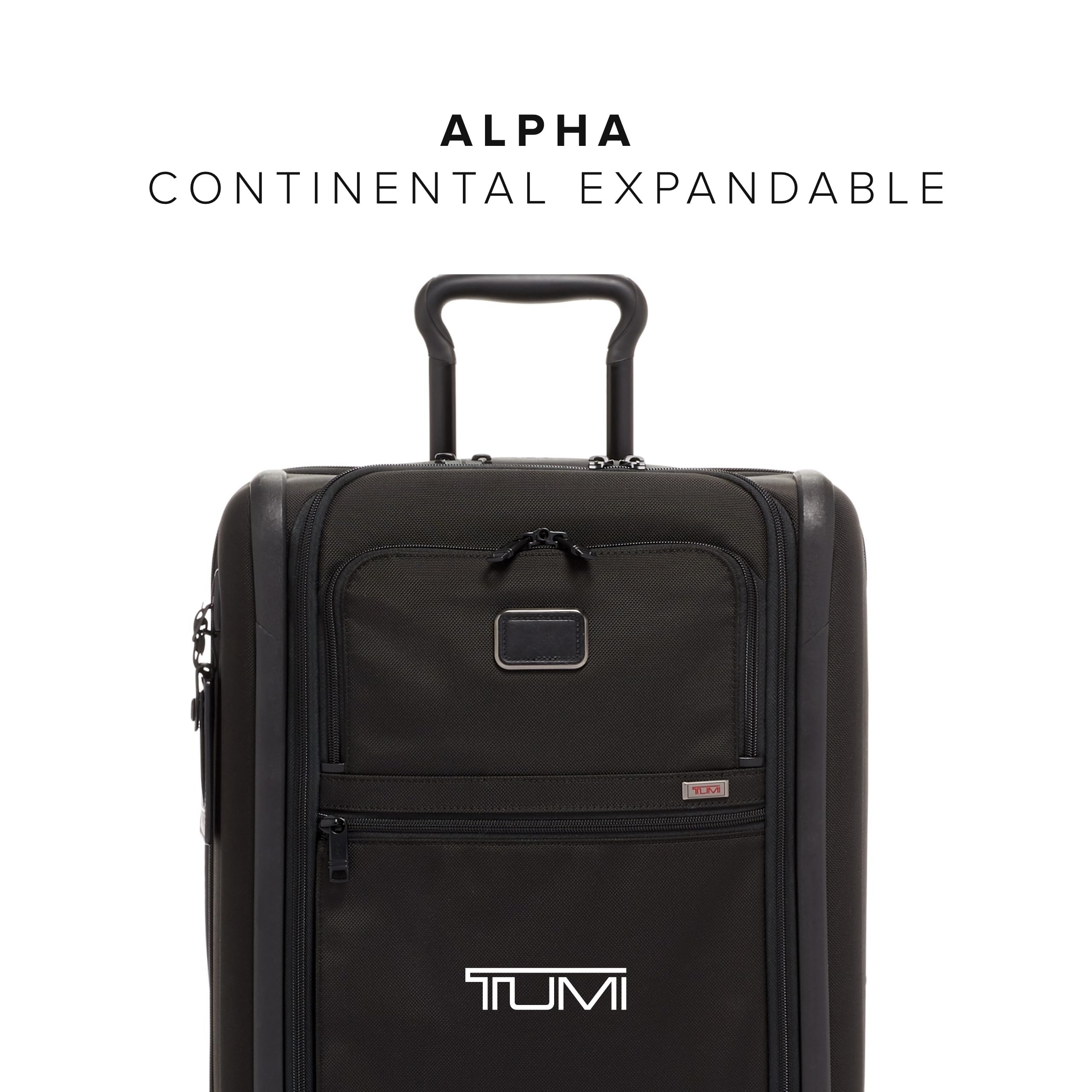 TUMI Alpha Continental Expandable 4-Wheeled Carry-On Luggage - Compact Travel Suitcase - TSA Lock Tracer - Black