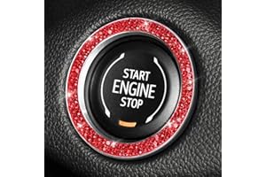 ToBeQueen Red Push Start Button Cover Ring, Interior Crystal Diamond Rhinestone Engine Start Ring Emblem Sticker, Glitter Car Accessories for Women, Red