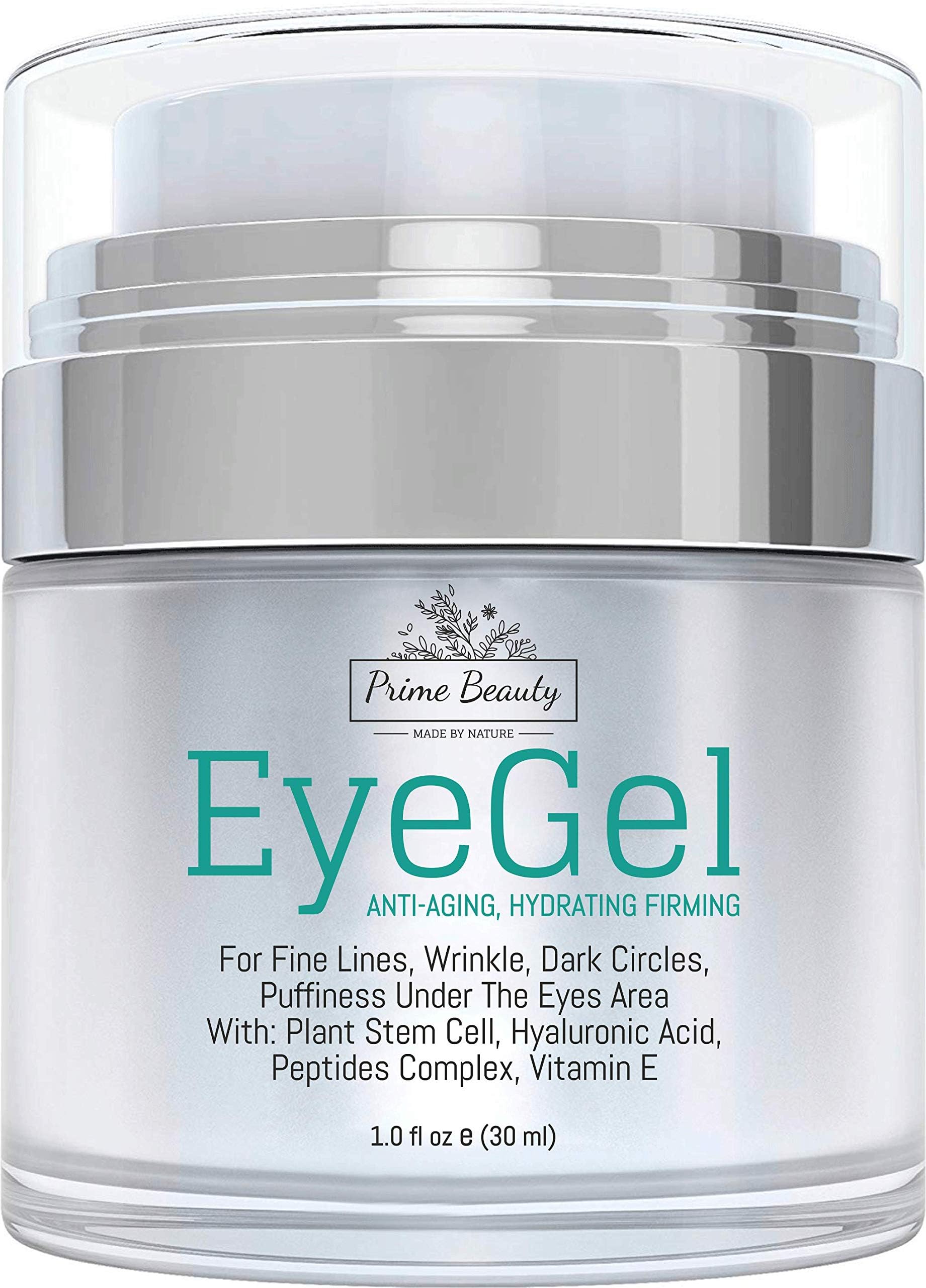Prime Beauty Eye Gel for Puffiness, Wrinkles, Bags, Fine Lines, Dark Circles Under and Around Eyes With Hyaluronic Acid, Jojoba, Peptides, Organic Anti Aging, Skin Firming Blend for Men & Women