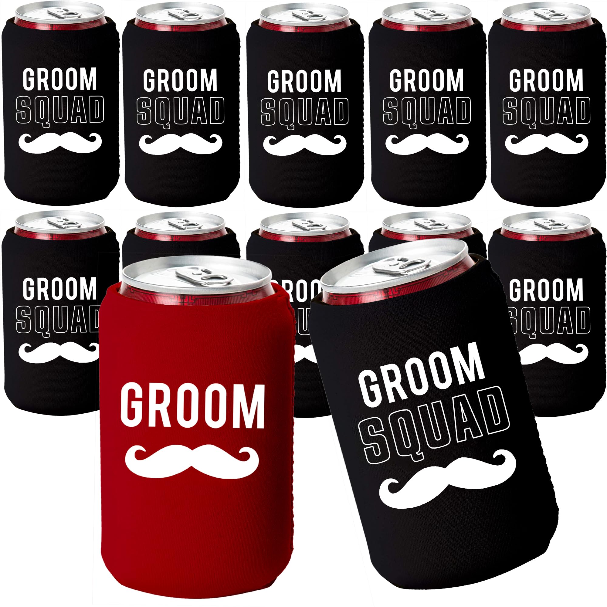 Your Dream Party Shop Bachelor Party Can Coolers, Set of 12 Beer Can Coolies, Perfect Bachelor Party Decorations and Grooms Men Gifts (Red, Black)
