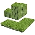GROWNEER 1.57" H Interlocking Artificial Grass Tiles, 12" x 12" 6 Pcs Fake Grass Deck Turf Tiles with Upgrade Interlocking System Self-draining for Pet Indoor/Outdoor, Backyard, Patio