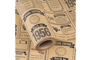 WRAPAHOLIC Kraft 70th Birthday Wrapping Paper for Women Men - Mini Roll - 17 Inch x 16.5 Feet - Back in 1956 Vintage Newspape
