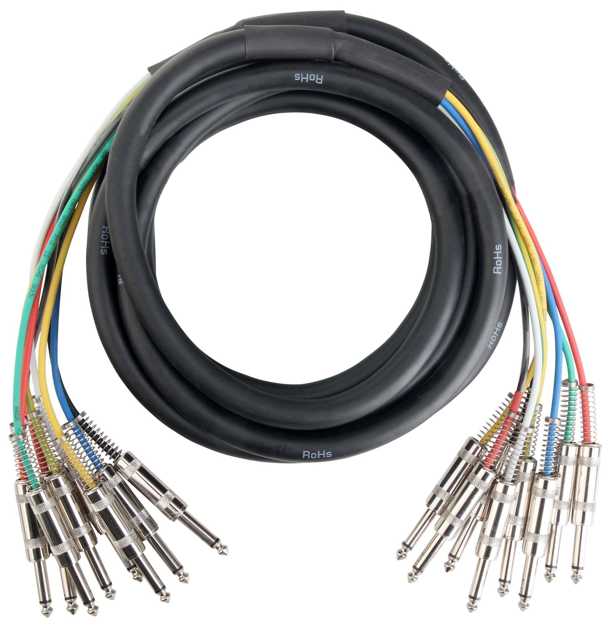 Pronomic 8 x 6.3mm Mono to Mono 8m Multicore Stage Cable for Studio & Stage, Hand-Soldered, Braided, Compatible with Amplifier, Mixers