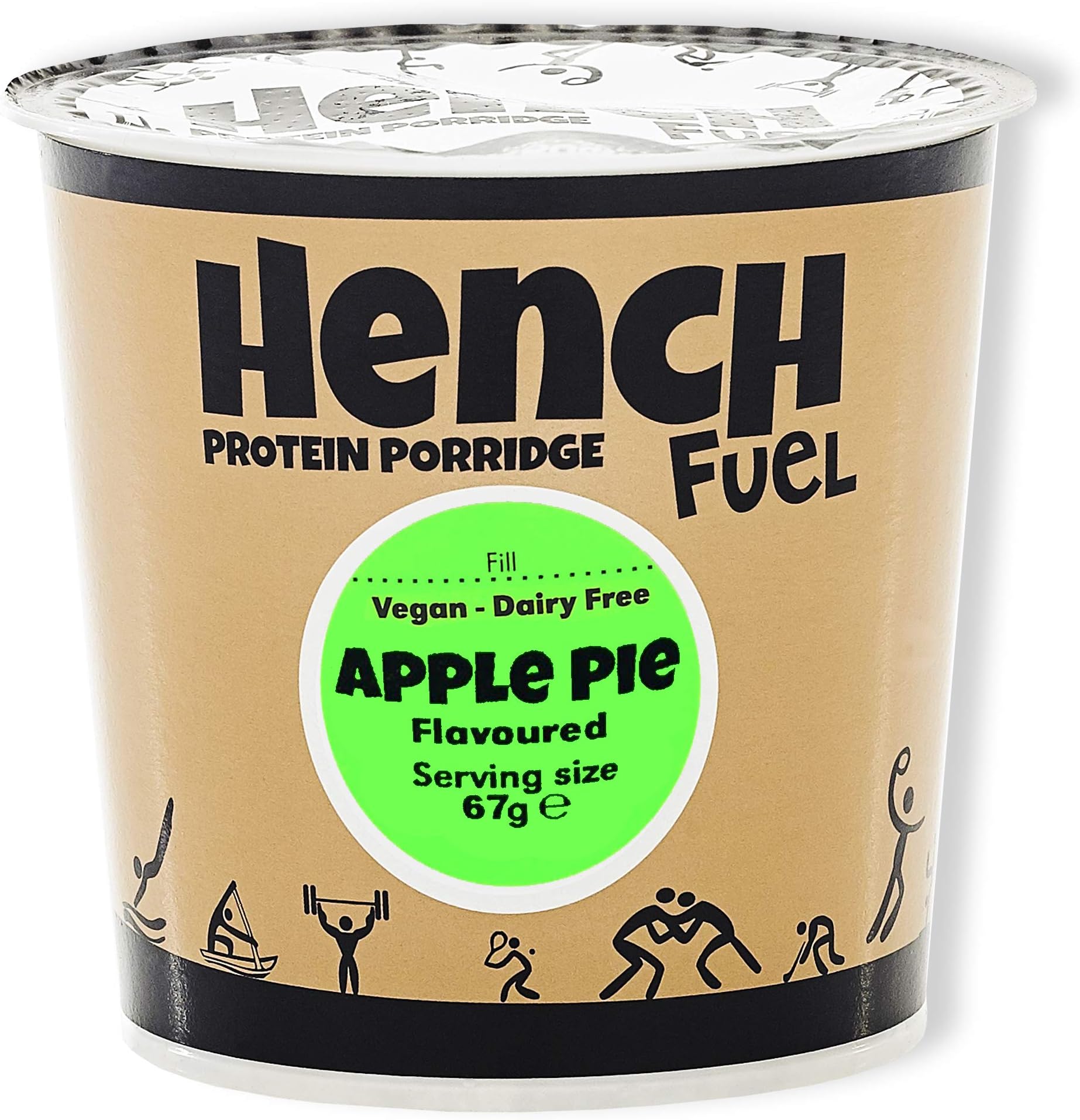 Hench Fuel High Protein Porridge, Instant Oats, 20g of Protein Per Pot, No Added Sugar, Natural Ingredients, Simply Add Boiling Water & You're Ready to Go, Pack of 8 (Vegan - Apple Pie)