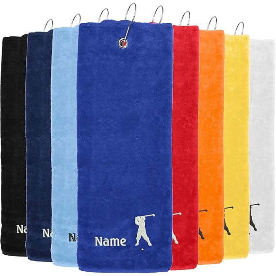 Nashville print factory Golf-Handtuch Bestickt mit Motiv Golfer und deinem Namen | Golftuch Handtuch 45x45 cm