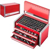 Geinxurn 106PCS Impact Screwdriver Bit Set in 3-Drawer Steel Tool Box &ndash; Complete Home Repair Kit with Sockets, Socket Adapter, Bit Holder, Magnetizer/Demagnetizer &amp; Ratchet Wrench