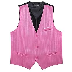 Barry.Wang Mens Pink Formal Vest Striped V-neck