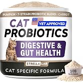 STRELLALAB Cat Probiotics Powder, 108 Scoops &ndash; Daily Digestive Wellness | Immunity &amp; Gut Health Support, Diarrhea Relief &ndash; Advanced Feline Supplement with 3 Billion CFU, Prebiotics Fiber, Pumpkin