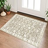 Lansny Vintage Entryway Rug 2x3 Washable, Beige Tan White Kitchen Rug, Super Soft Thin 100% Polyester Small Area Rug, Non-Slip Accent Mat for Foyer, Bedroom, Office