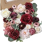 YYHUAWU Artificial Flowers Combo Set Fake Flower Leaf Box with Stems for DIY Wedding Bouquets Centerpieces Flower Arrangements Decorations Baby Shower Party Home Decorations (Burgundy)