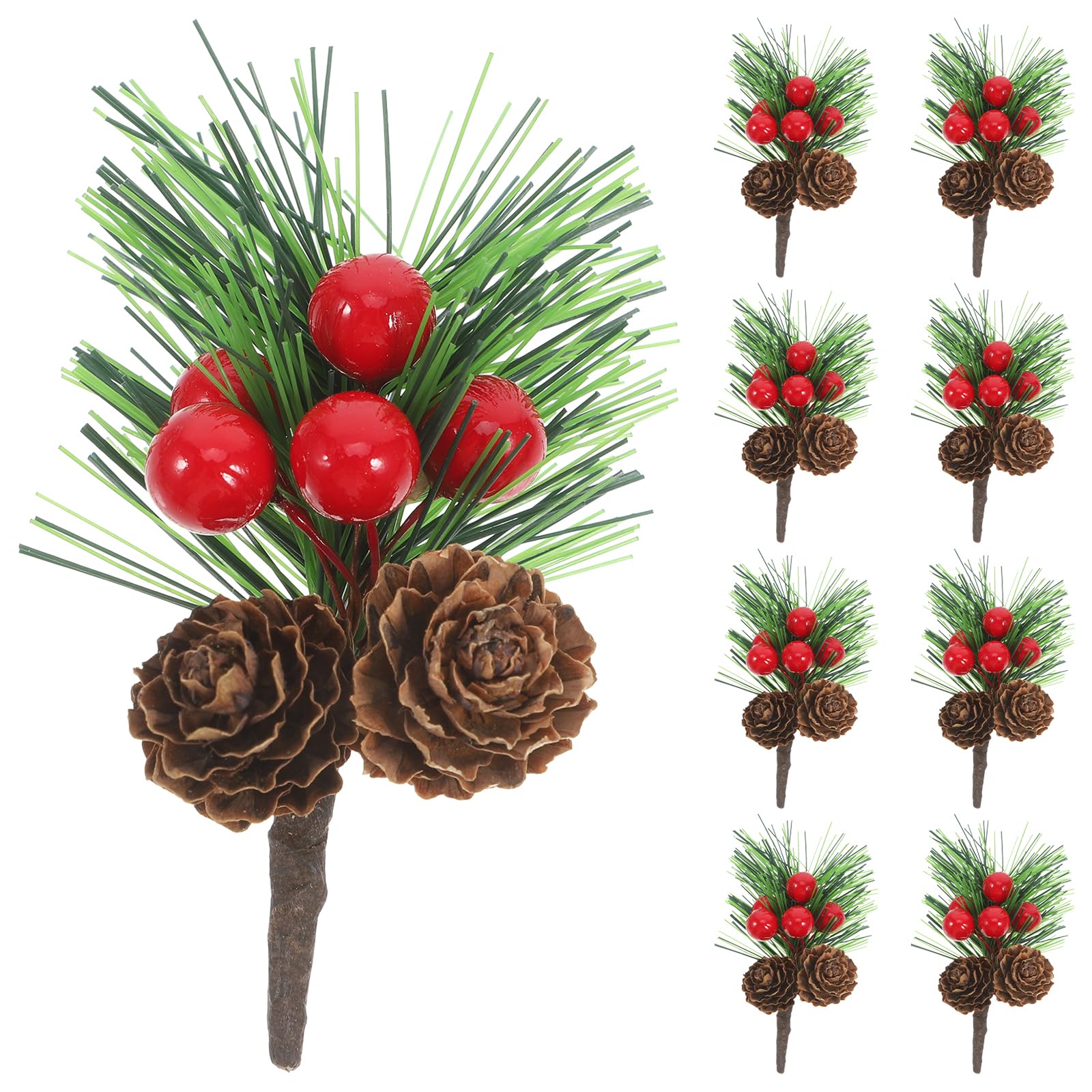 Amosfun 10Pcs Artificial Christmas Pine Pick Berries Branches For Holiday Wreaths