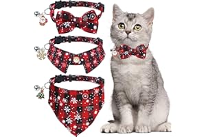STMK 3 Pack Christmas Cat Collars with Bell, Breakaway Christmas Cat Kitten Collars with Bowtie Bandana Shirt Bell for Cats Costumes Outfits (Snowflake)