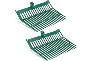 Lasnten Manure Fork Replacement Head, 18 Tines Pitchfork Head with Screws and Nuts, Horse Manure Rake for Picking up Grass and Hay(Army Green,2 Pcs)