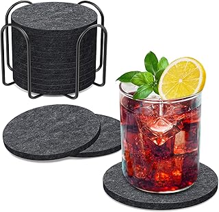 BOENFU Filzuntersetzer Rund für Gläser 12er Set, Glasuntersetzer in Dunkelgrau für Getränke, Bar, Tassen, Glas-Tischuntersetzer Getränkeuntersetzer mit Halter-Einzigartige Geburtstags Xmas Geschenke