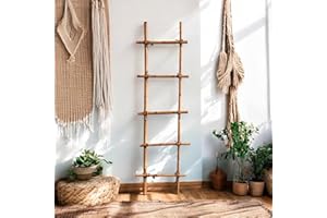 Emir&Odin Blanket Ladder – 5 tier 60’’ Bamboo Blanket Ladder for Living Room Home Decor, Wall Decorative Ladder Shelves, for Livingroom Furniture, Bedroom, Bathroom, Farmhouse Decor (1 PACK)