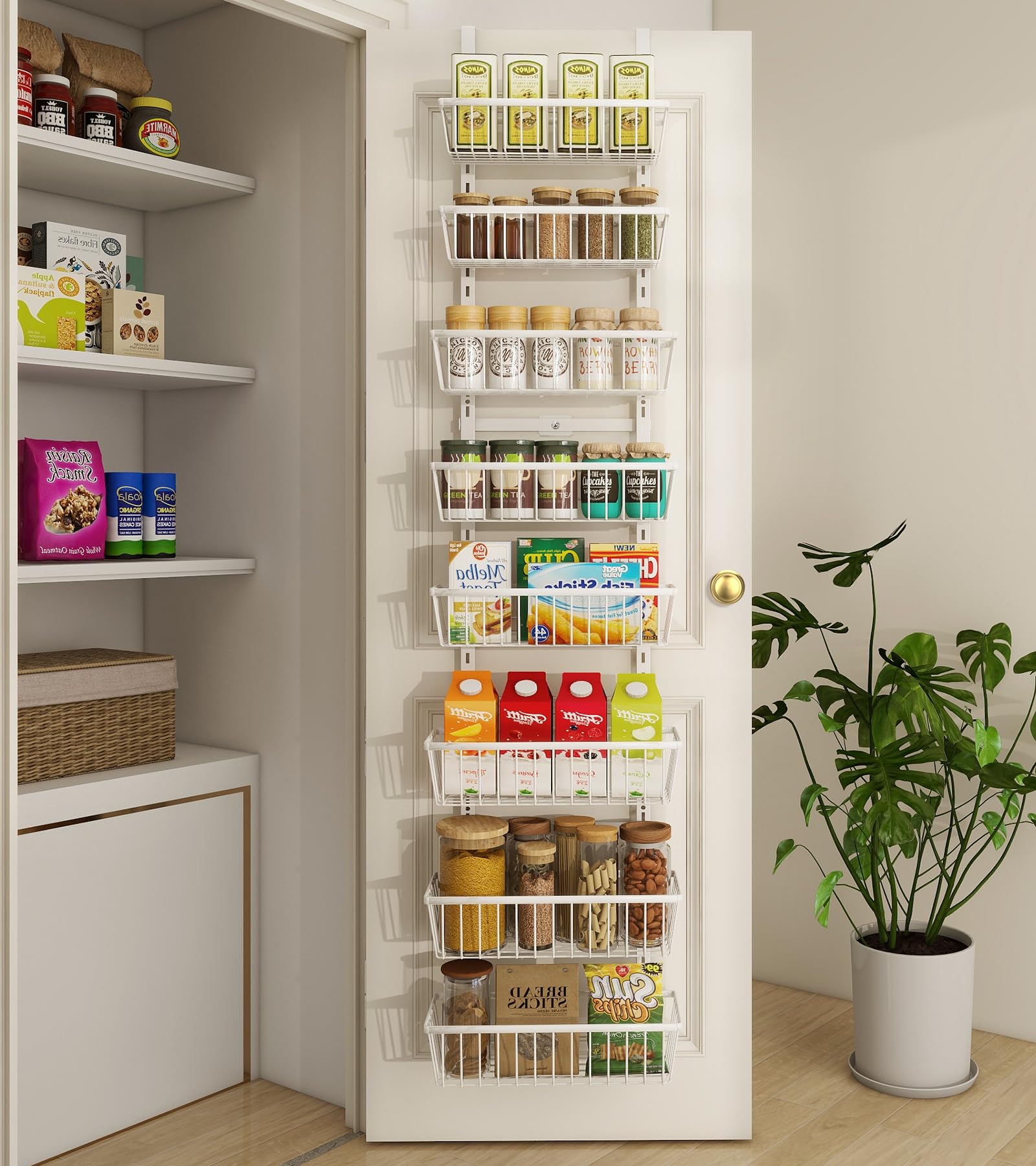 Photo 1 of Mefirt White 12 Inch Wide Narrow Over The Door Pantry Organizer, Pantry Organization and Storage, 8-Tier Metal Hanging Deep Basket Wall Spice Rack Seasoning Shelves, Home & Kitchen Essentials