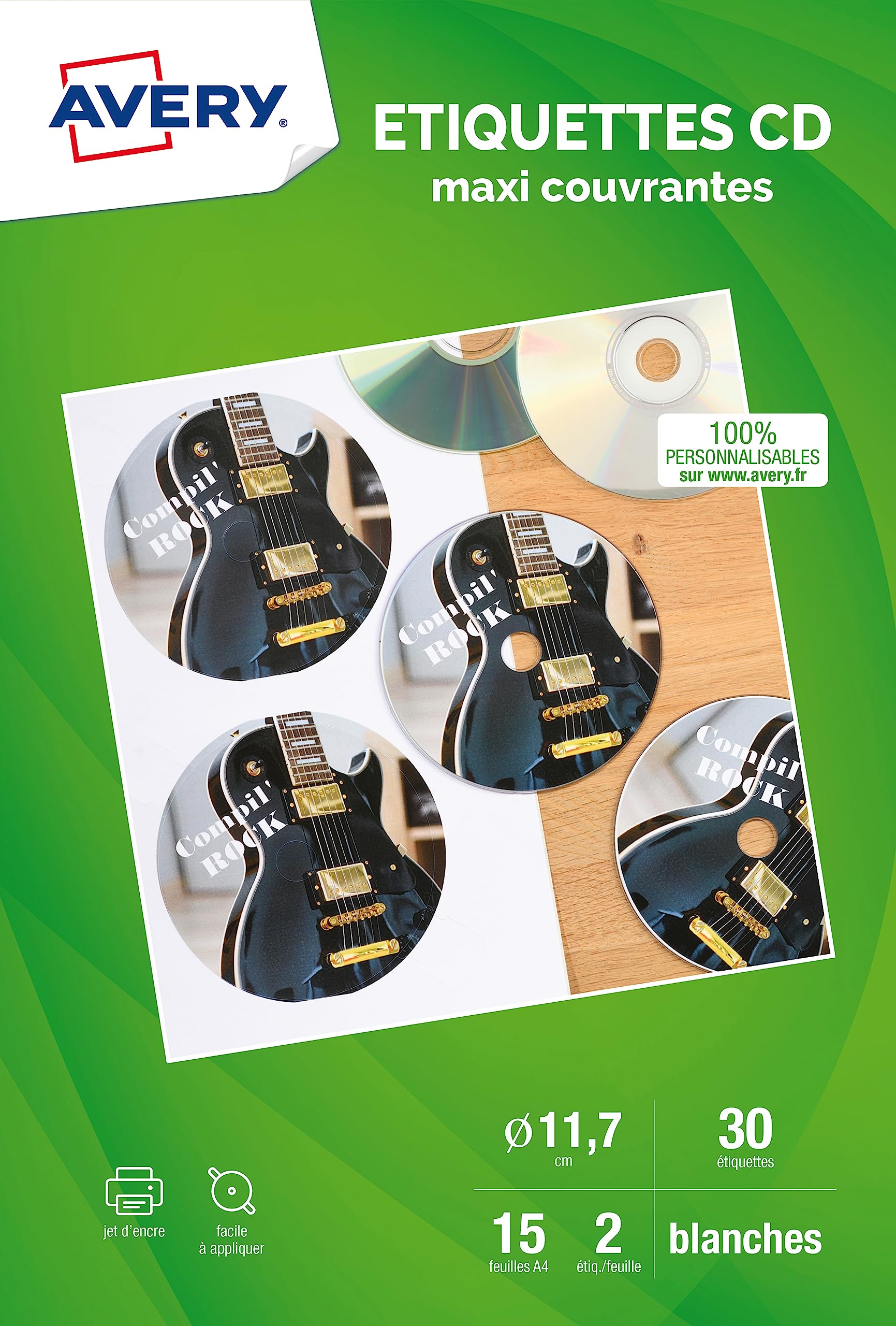 AVERY J8676-12 Adhesive CD Labels 30 White. Maximum Size. Printing: Inkjet