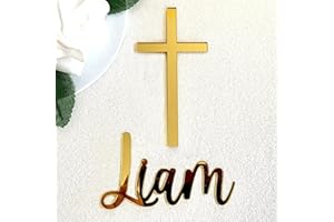 Personalized Name Cake Charm & Cross, Custom Christening Cake Topper, Baptism Cake Decor, Laser Cut Name, Cake Plaques, Mirro