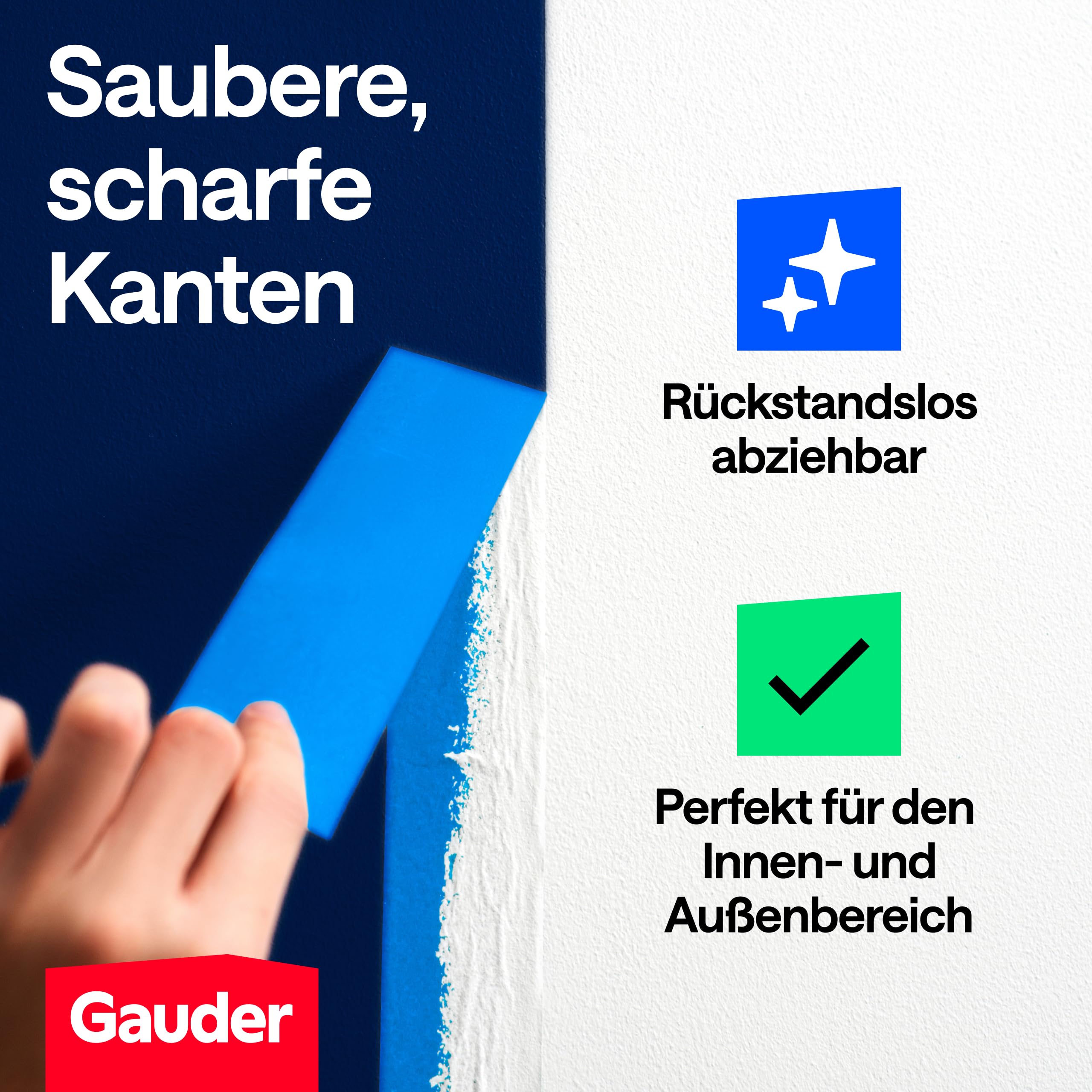 GAUDER Malerkrepp für präzise Farbkanten - Kreppband für Malerarbeiten - Malerband & Abdeckband blau - Abklebeband Maler Washi-Papier - Masking Tape - Klebeband Malertape (3 Rollen - 24 mm x 50 m) 5