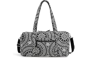 Vera Bradley Women's Cotton Medium Travel Duffel Bag, Black Bandana Medallion, One Size