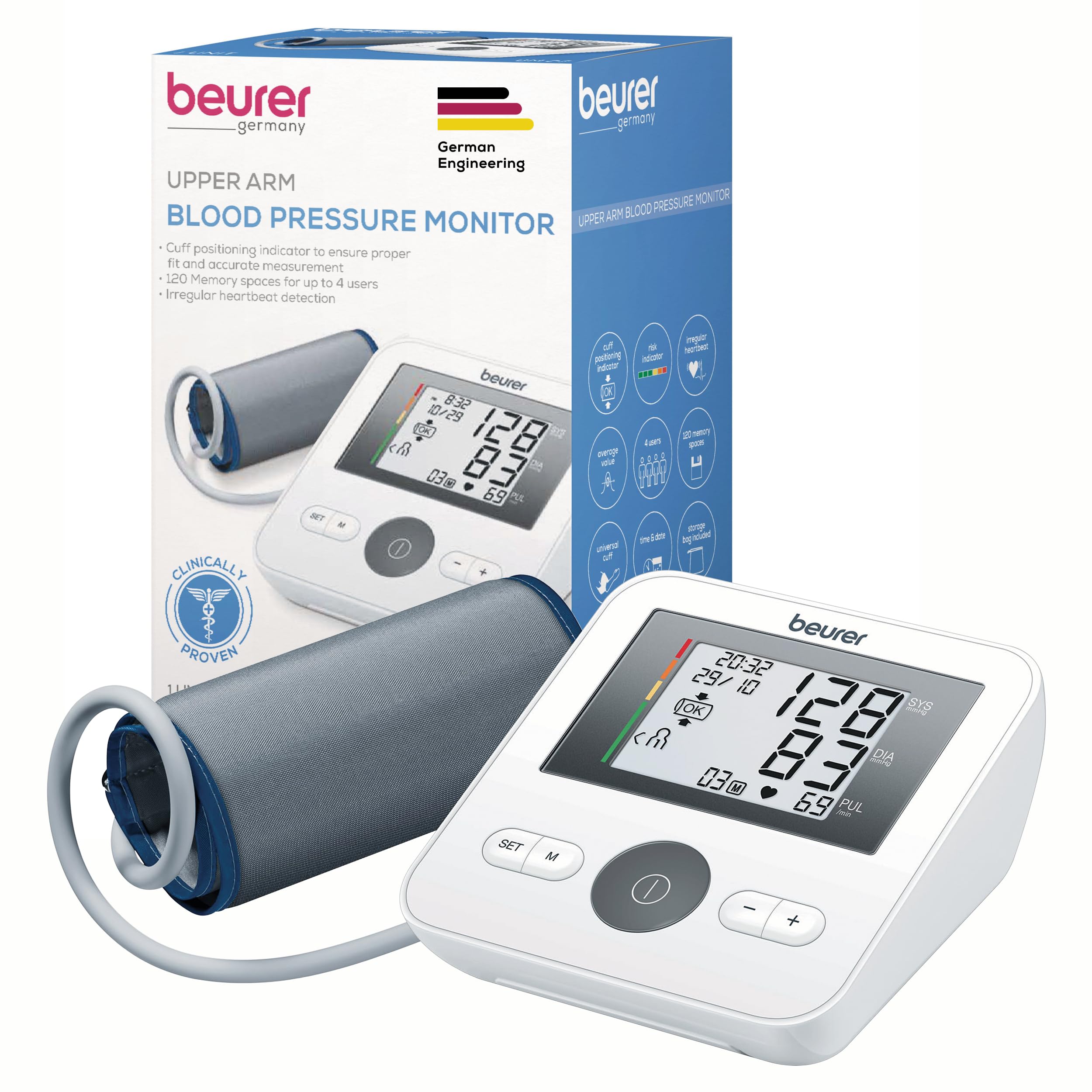 Photo 1 of Beurer BM27 Upper Arm Blood Pressure Monitor for Home Use with Automatic Adjustable Cuff, 120 Memory Sets, Irregular Heart Rate Detection, Risk Indicator, and Storage Bag