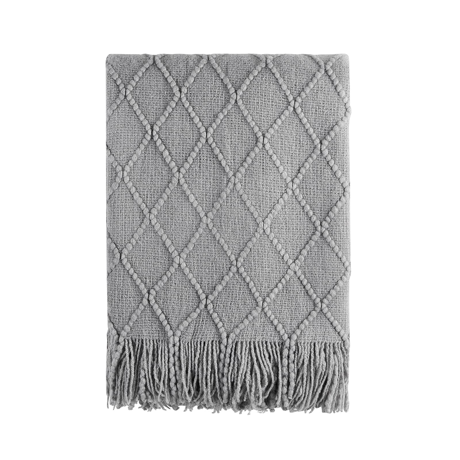 BOURINA Textured Solid Soft Sofa Throw Couch Cover Knitted Decorative Blanket,Light Grey, 152x203cm — image 1