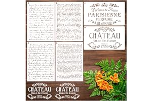 HUAHUI Script Stencils Reusable French Writing Stencils for Painting on Wood Furniture DIY Crafts Canvas Paper Fabric Wall Home Decoration (6pcs Script)