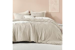 Litanika Comforter King Size Set Oatmeal, 3 Pieces Boho Tufted Farmhouse Bedding Comforter Sets, Lightweight Fluffy Comforter Bed Set for All Season (104x90In Comforter and 2 Pillowcases)