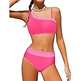 Tomolant Girls Swimsuit Bikini Set Color Block Cut Out Two Piece Bathing Suit with Chest Pad Adjustable Straps Swimwear 7-16T