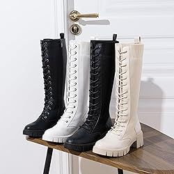 Vepose Women's White Lace Platform Combat Knee High