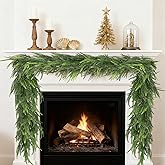 SENCOS 6ft Christmas Norfolk Pine Garland, 2Pcs Artificial Christmas Greenery Garland for Mantel Fireplace Table Wall Stair Window Outdoor Indoor Holiday Decorations