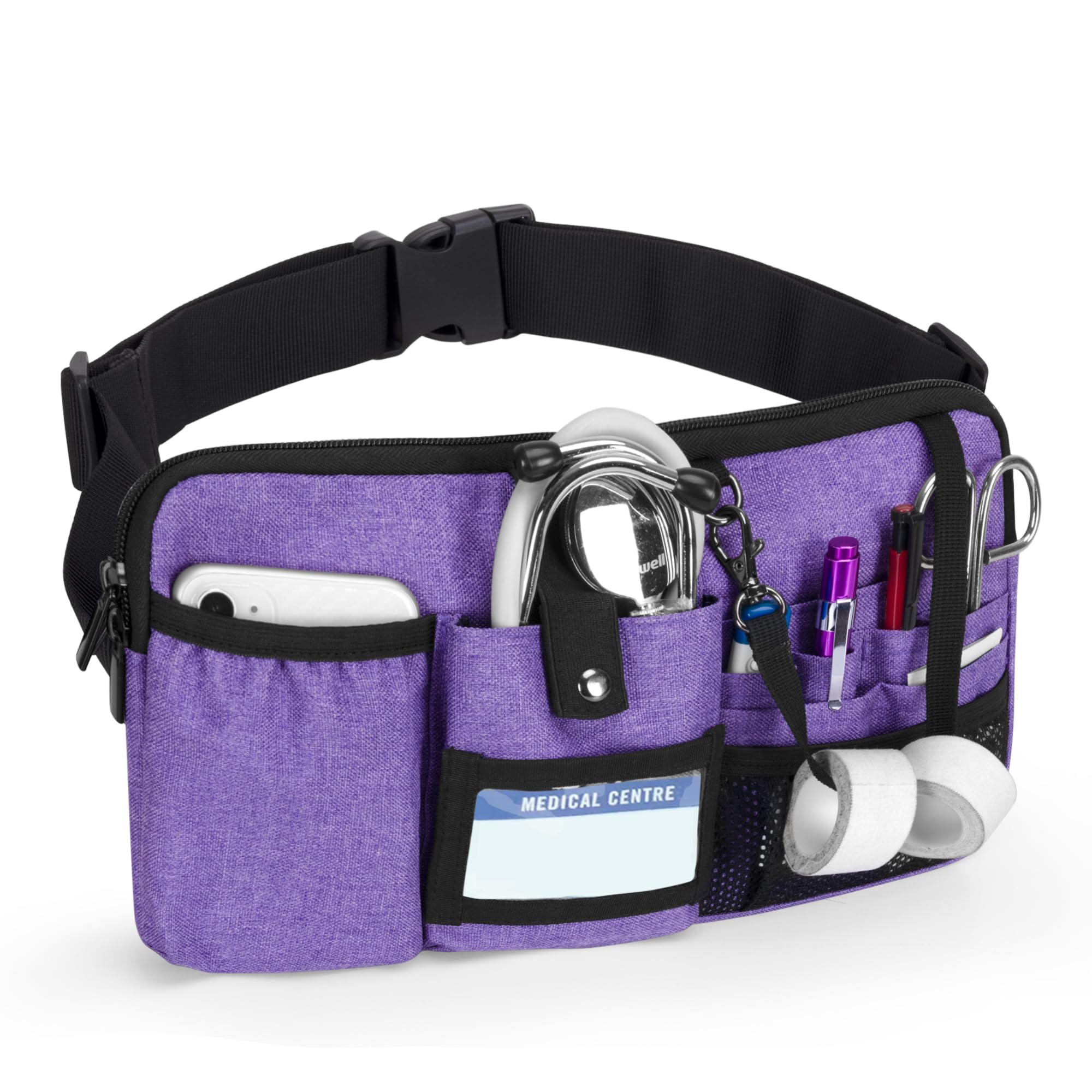Trunab Utility Fanny Pack with 12 Essential Tool Pockets, Tape Holder, Adjustable Waist Belt, Vet Nurse Pouch Waist Bag for Doctor, Nurse, Professionals, Purple - Patented Design