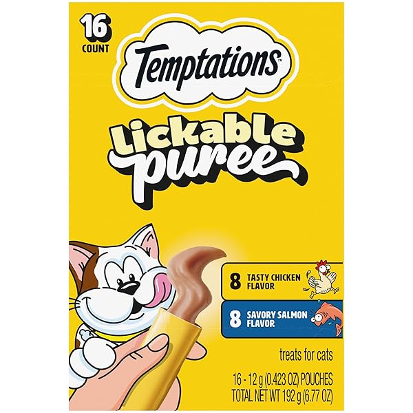TEMPTATIONS CREAMY PUREE SQUEEZABLE LICKABLE CAT TREATS, WET...