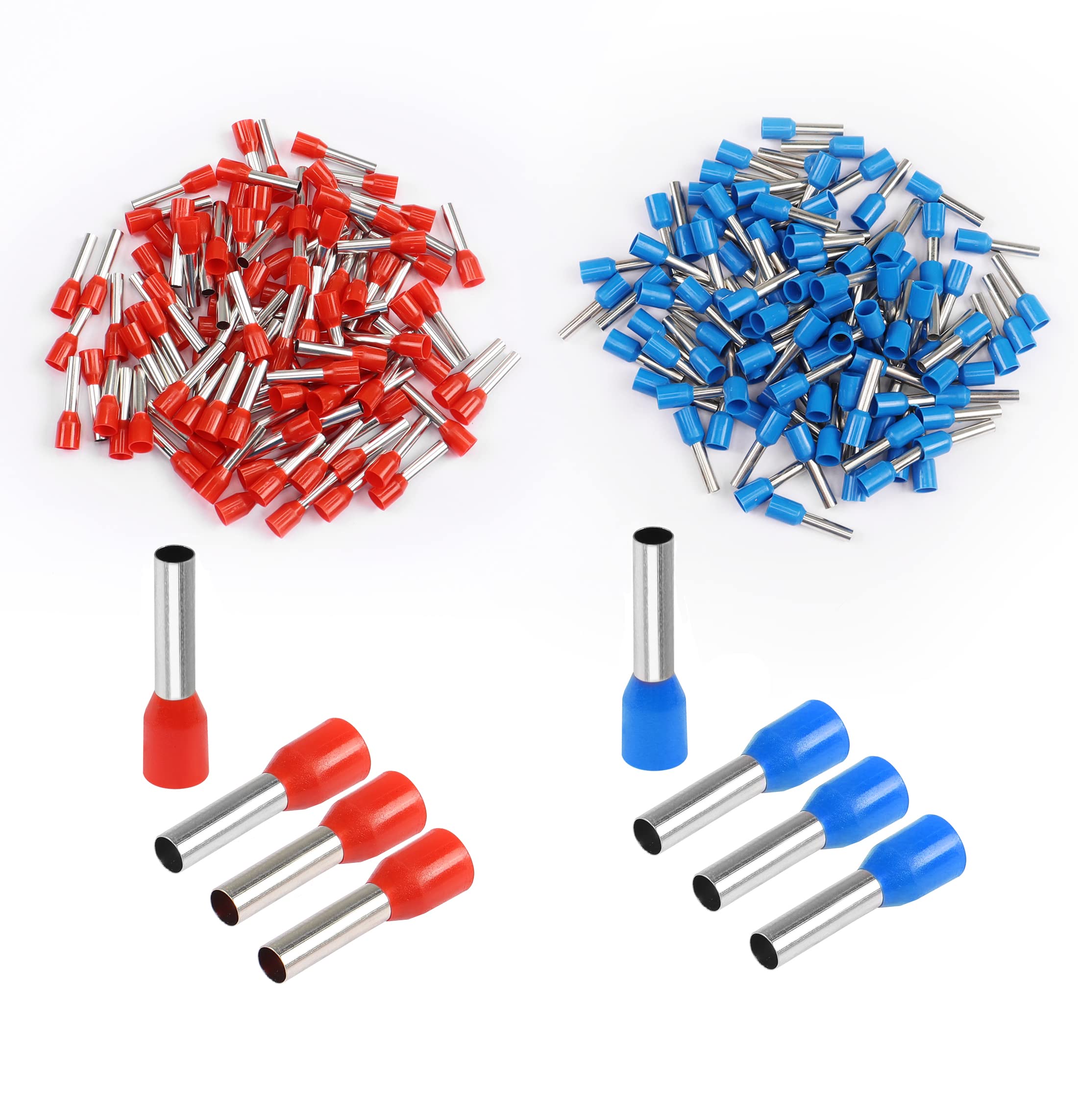YAODHAOD 200Pcs Wire Ferrules kit,Blue +Red Single Entry Bootlace Ferrule Connector,Insulated Cord Pin End Terminal (E16-18)