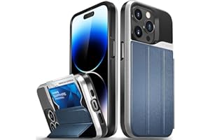 VENA vCommute Wallet Case Compatible with Apple iPhone 14 Pro (6.1"-inch), (Military Grade Drop Protection) Flip Leather Cover Card Slot Holder with Kickstand - Blue