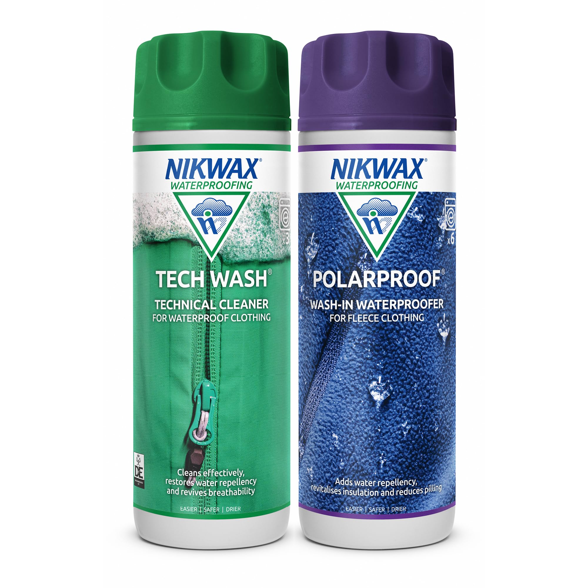 Nikwax TECH WASH 300ML & POLAR PROOF 300ML Twin Pack Clean/Proof Value Pack. Technical Cleaner For Waterproof Clothing and Wash-in Waterproofer For Fleece Clothing. Prolong The Life Of Your Gear