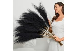 FOTEEWL 8 PCS Faux Pampas Grass Decor 38"/3.1FT Tall Fake Pompas Floral Large Artificial Pompous Grass Branches Plants for Floor Vase Filler Home Boho Decoration (Black)