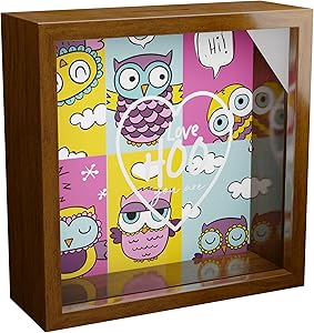 Owl Gifts for Boys and Girls | 6x6x2 Wooden Shadow Box | Themed Memory Box with Glass Front for Owls Lover | Memorabilia Wall Decor Frame | Special Owl Decorations for Girls Bedroom