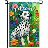 IVN Spring Garden Flag 12x18 Inch Double Sided Welcome Dalmatian Dog Flags Flower Outdoor Yard Flag for Outside Seasonal Farmhouse Yard Outdoor Decoration Flags