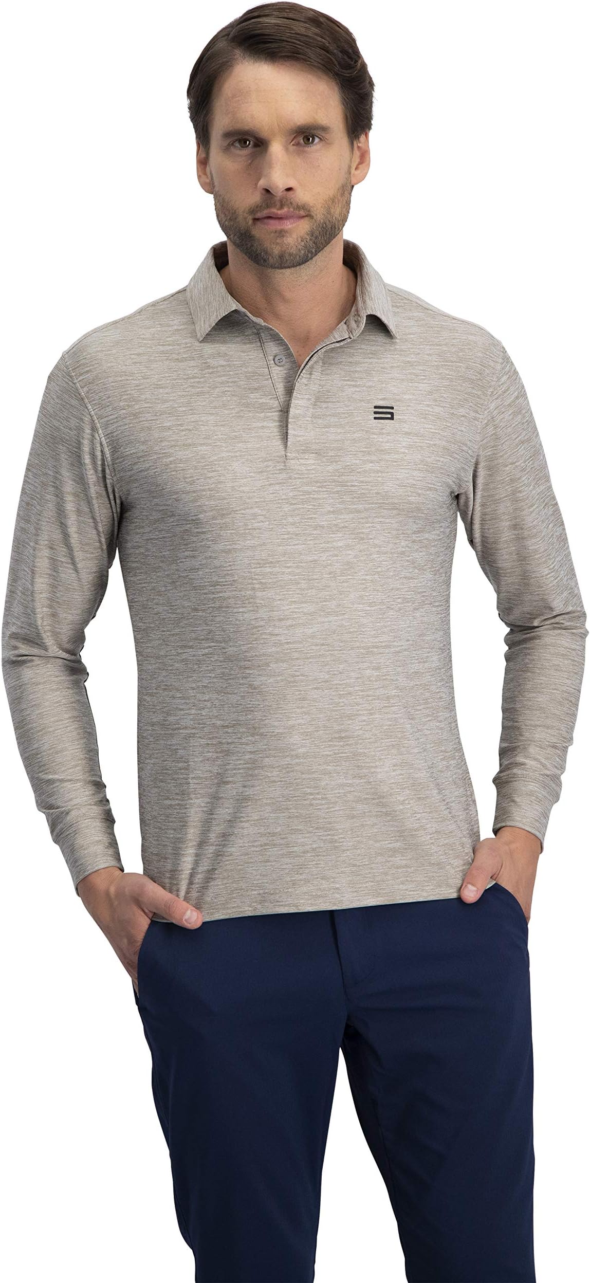 Three Sixty Six Men's Dry Fit Long Sleeve Polo Golf Shirt, Moisture Wicking, UPF 30 and 4 Way Stretch