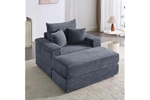 Neylory 42.5" Oversized Lounge Chair Indoor Sleeper Chair, Reclining Chair Chaise Lounge Sofa with Ottoman, Comfy Corduroy Leisure Sofa Recliner Cloud Couch for for Living Room, Grey