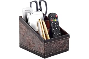 RHCSZ PU Leather TV Remote Control Holder with 3 Compartments,Nightstand Caddy Organizer,Storage Rack,Storage Box,Media Accessory Storage,Desk Organizers (Brown (Retro))