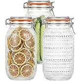 WACOI 64 Oz Glass Mason Jars with Airtight Lids3 Pack, Half Gallon Wide Mouth Canning Jars with Clip Top Lids for Kitchen Storage Pickling Salad Jams Coffee Beans