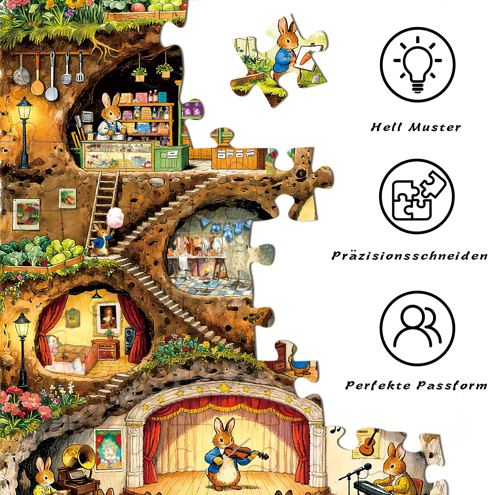 HUADADA Puzzle 1000 Teile - Puzzle 1000 Teile Erwachsene - Familieninteraktives Puzzle Geschenk -Thema:Kaninchenbau 6